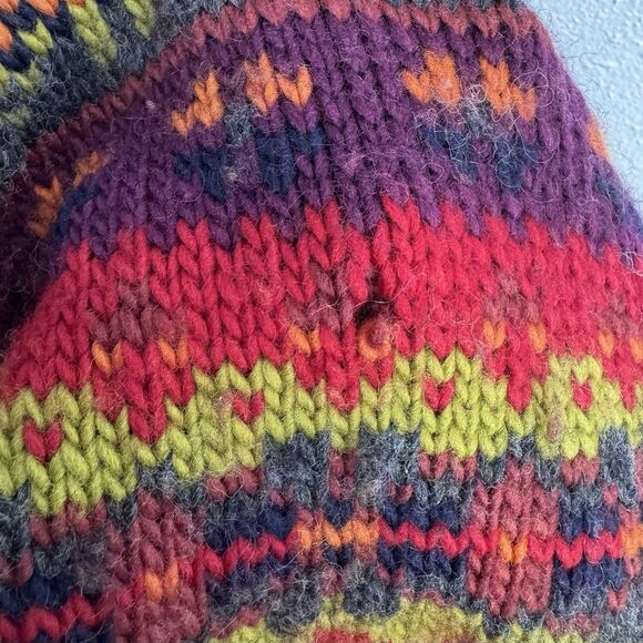 Vintage Wool Chunky Knit Nordic Sweater Womens Large V-Neck Pullover Holiday 90s - Picture 4 of 6